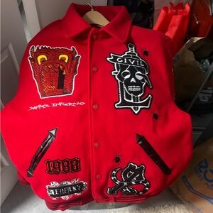 Red Graphic Bomber Jacket